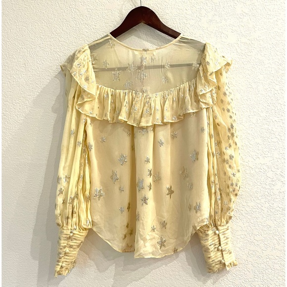 NWT LoveShackFancy Harleigh Metallic Silk Top Sunflower Yellow Romantic Regency - Picture 11 of 13